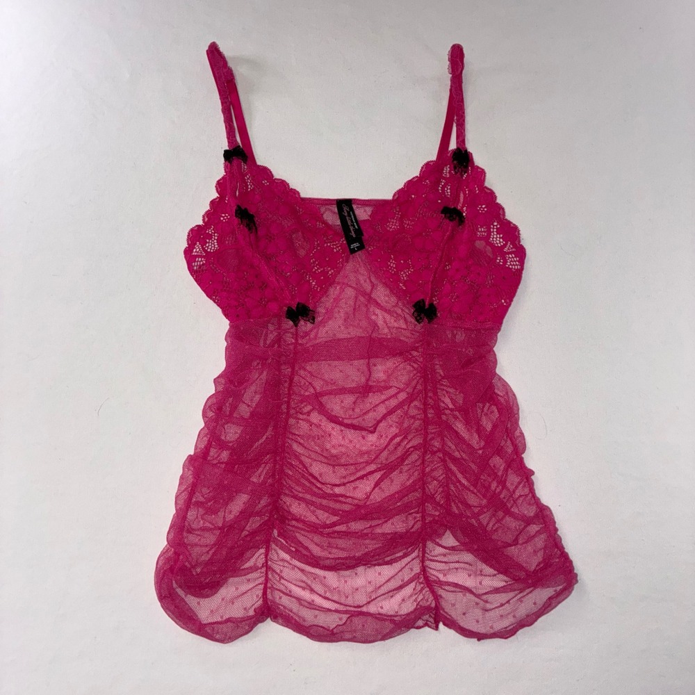 388 Victoria's Secret Sexy Little Things Babydoll L Pink Lace Mesh Ruffle Bows